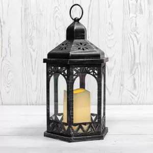 Декоративный фонарь со свечой 18x16,5x31 см, черный корпус, теплый белый цвет свечения NEON-NIGHT 